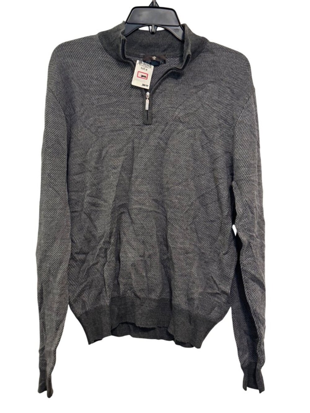 Toscano Mens Gray 1/4 Zip Sweater Medium Merino Wool Blend Made In China